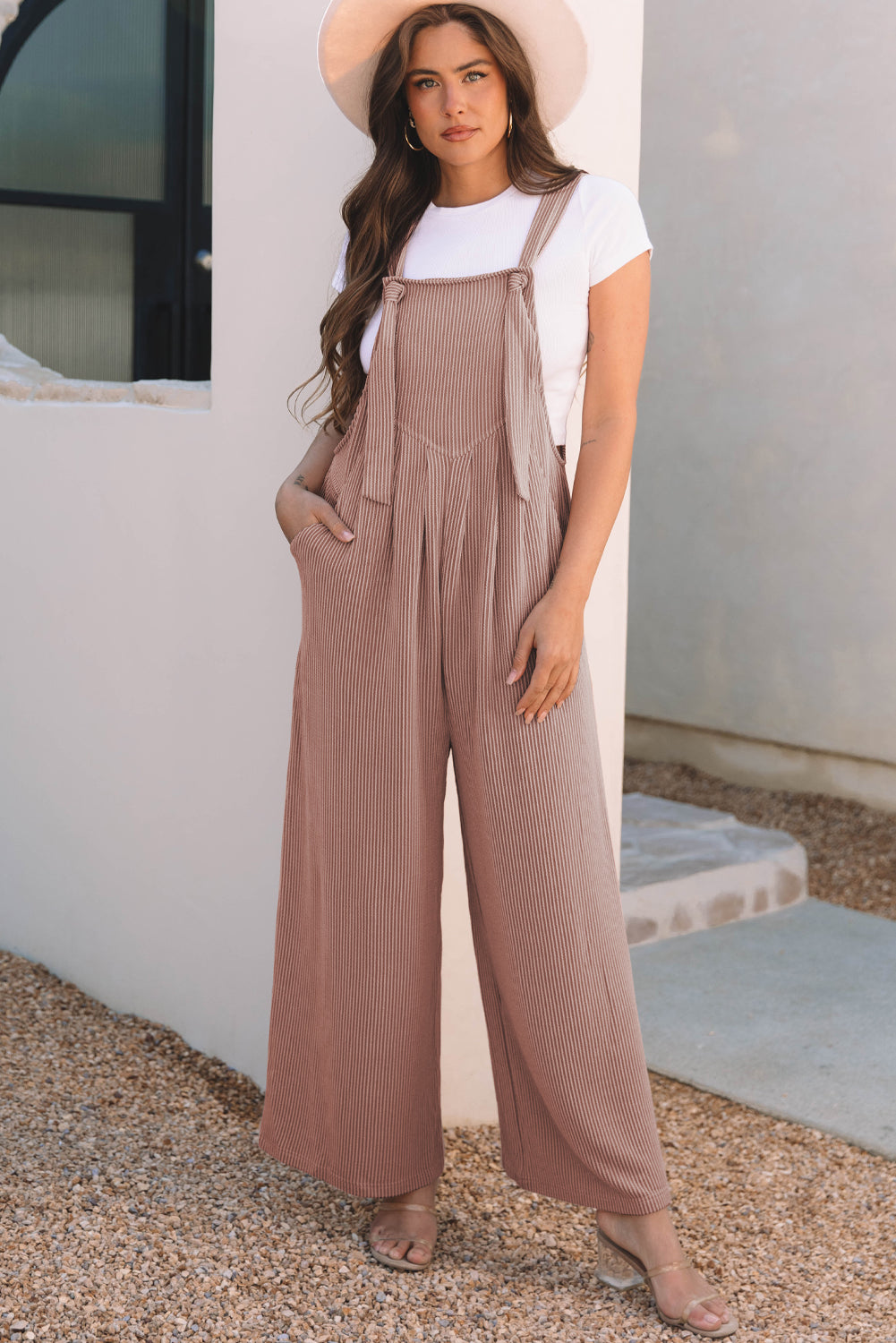 Philippine Gray Corded Adjustable Straps Wide Leg Loose Overall